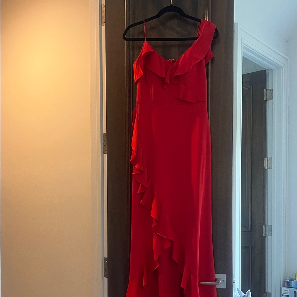 Asymmetrical Red Ruffle Dress - Picture 4 of 5